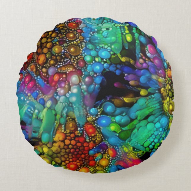 Psychedelic Bubble Burst Abstrakt Daisies Rundes Kissen (Vorderseite)