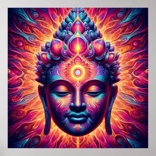 Psychedelic Buddha Art Poster - Vibrant Third Eye (Vorne)