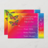 Psychedelic Butterfly Wedding Designs RSVP Karte (Vorne/Hinten)