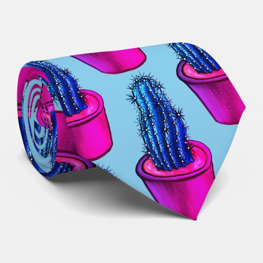 Psychedelic Cactus Blue Lila Trippy Fun Crazy Krawatte (Gerollt)