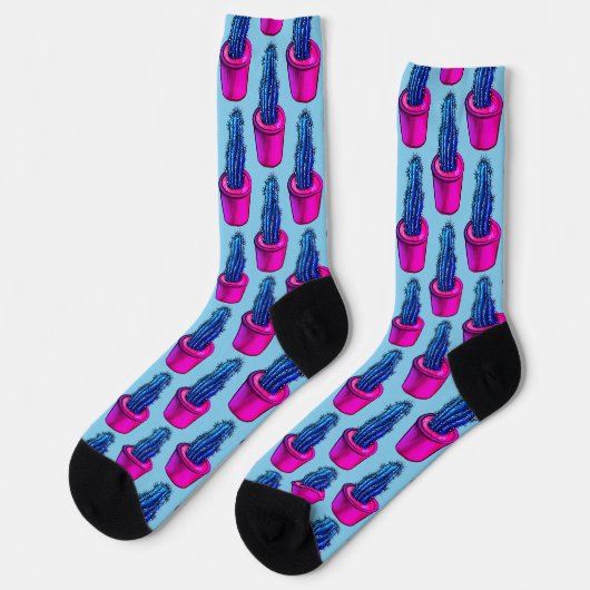 Psychedelic Cactus Blue Lila Trippy Fun Crazy Socken (Linkes Detail)