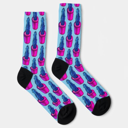 Psychedelic Cactus Blue Lila Trippy Fun Crazy Socken (Rechts)