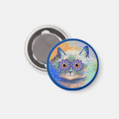 Psychedelic Cat, by Louis Wain, Button Keychain Ma Magnet (Vorderseite/Rückseite)