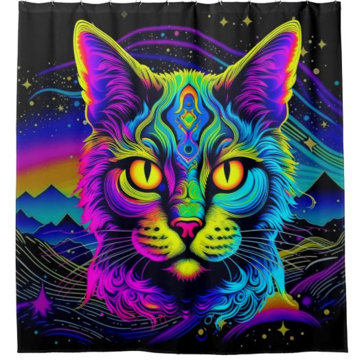 Psychedelic Cat Duschvorhang (Vorderseite)