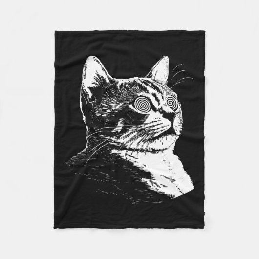 Psychedelic Cat Festival Edm Trippy Illusion Kitty Fleecedecke (Vorderseite)