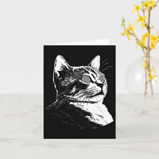 Psychedelic Cat Festival Edm Trippy Illusion Kitty Karte (Gelbe Blume)