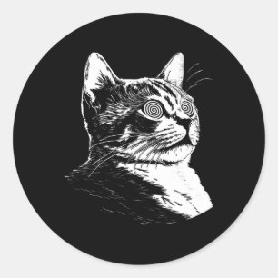 Psychedelic Cat Festival Edm Trippy Illusion Kitty Runder Aufkleber