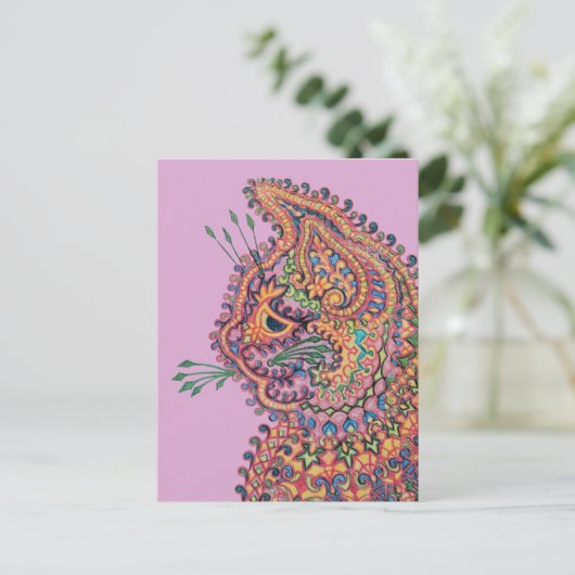 Psychedelic Cat Illustration Louis Wain Postcard Postkarte (Stehend Vorderseite)