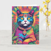 Psychedelic Cat Karte (Gelbe Blume)