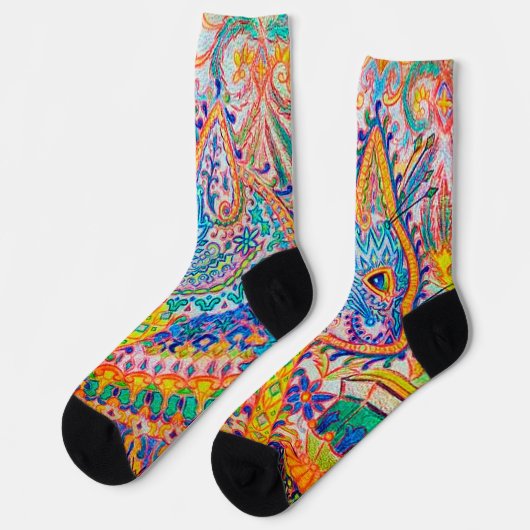 Psychedelic Cat, Louis Wain Socken (Linkes Detail)