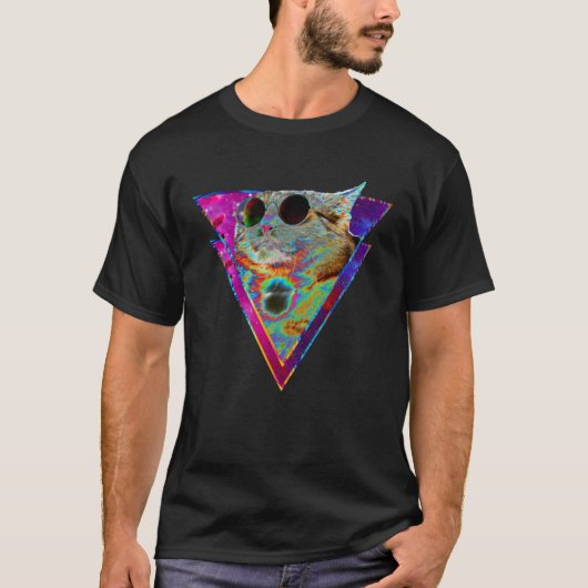 Psychedelic Cat Sunglasses Trippy Psytrance Univer T-Shirt (Vorderseite)