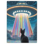 Psychedelic Cat & UFO | Funny Alien Abduction Art Klemmbrett (Rückseite)