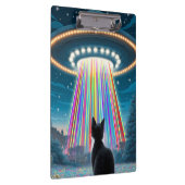 Psychedelic Cat & UFO | Funny Alien Abduction Art Klemmbrett (Rechts)