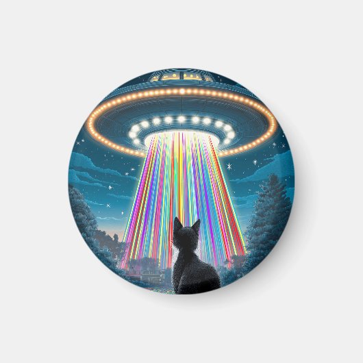 Psychedelic Cat & UFO | Funny Alien Abduction Art Magnet (Vorne)