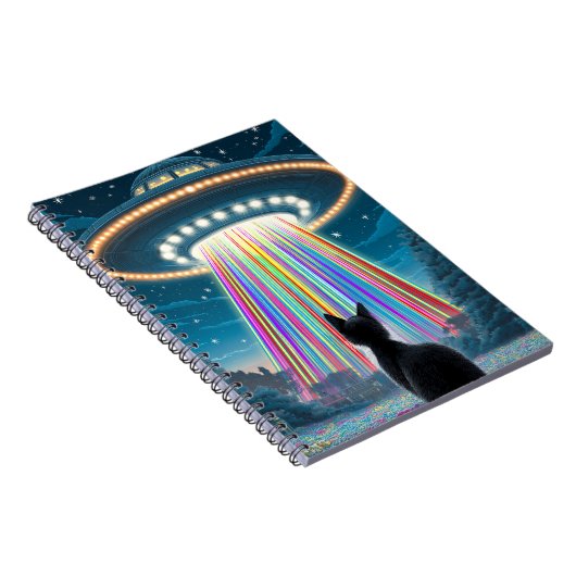 Psychedelic Cat & UFO | Funny Alien Abduction Art Notizblock (Rechte Seite)