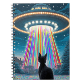 Psychedelic Cat & UFO | Funny Alien Abduction Art Notizblock
