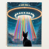 Psychedelic Cat & UFO | Funny Alien Abduction Art Planer (Vorderseite)