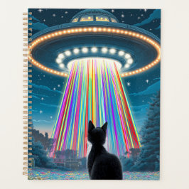 Psychedelic Cat & UFO | Funny Alien Abduction Art Planer