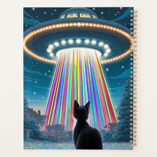 Psychedelic Cat & UFO | Funny Alien Abduction Art Planer (Rückseite)
