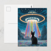 Psychedelic Cat & UFO | Funny Alien Abduction Art Postkarte (Vorne/Hinten)