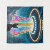 Psychedelic Cat & UFO | Funny Alien Abduction Art Wandteppich (Vorderseite (Horizontal))