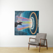Psychedelic Cat & UFO | Funny Alien Abduction Art Wandteppich (Beispiel (Horizontal))