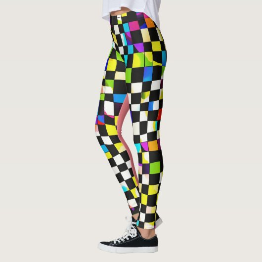 "Psychedelic Checkmate: Trippy Checkered Leggings" Leggings (Links)