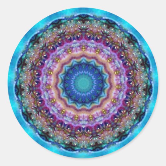 PSYCHEDELIC CIRCLES blue turquase pink violett Runder Aufkleber (Vorderseite)