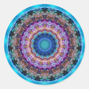 PSYCHEDELIC CIRCLES blue turquase pink violett Runder Aufkleber