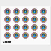 PSYCHEDELIC CIRCLES MONOGRAMM-blaue Turquase rosa Runder Aufkleber (Blatt)