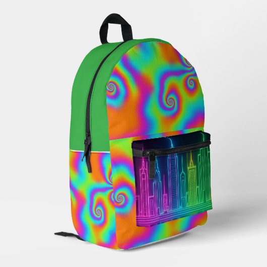 Psychedelic City Vibe Colorful Backpack Bedruckter Rucksack (Rückseitige Ecke links)