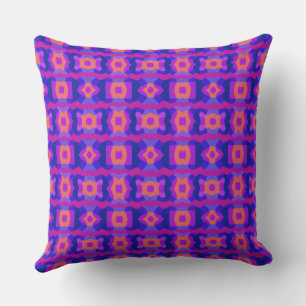 Psychedelic Color Block Patchwork Blue Mauve Coral Kissen