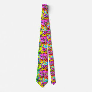 psychedelic colors hippie/groovy flowers  tie krawatte