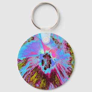 Psychedelic Cornflower Blue und Magenta Hibiskus Schlüsselanhänger