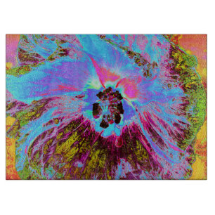 Psychedelic Cornflower Blue und Magenta Hibiskus Schneidebrett