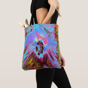 Psychedelic Cornflower Blue und Magenta Hibiskus Tasche