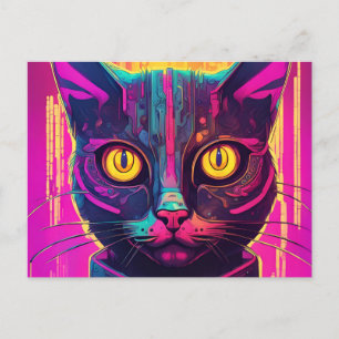 Psychedelic Cyber Cat Postkarte