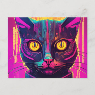 Psychedelic Cyber Cat Postkarte