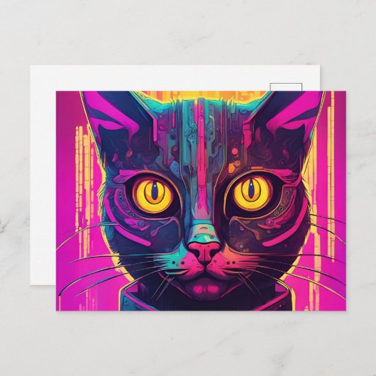 Psychedelic Cyber Cat Postkarte (Vorne/Hinten)