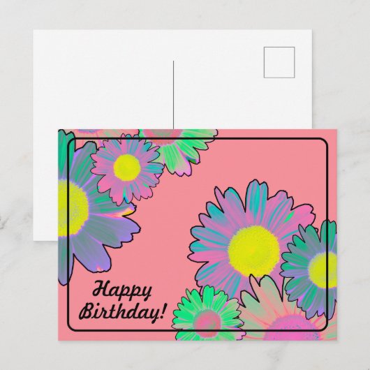 Psychedelic Daisies Happy Birthday Postkarte (Vorne/Hinten)