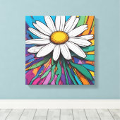 Psychedelic Daisy Pop Art Print Leinwanddruck (Insitu (Holzboden))