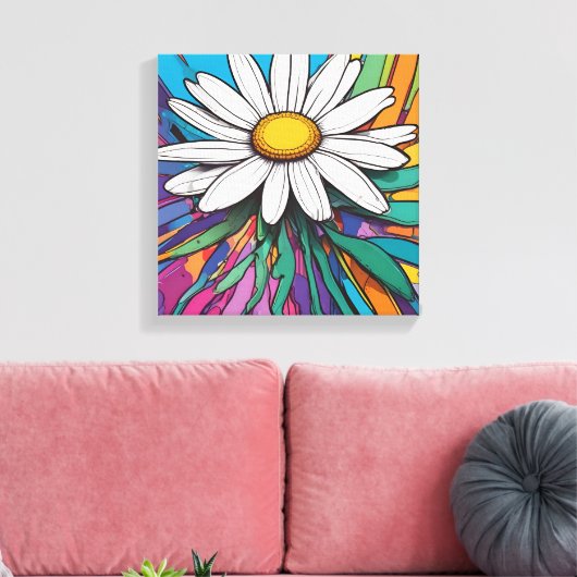 Psychedelic Daisy Pop Art Print Leinwanddruck (Insitu (Wohnzimmer))