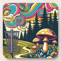Psychedelic Disk Golf Basket und Retro Mushrooms