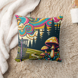 Psychedelic Disk Golf Basket und Retro Mushrooms Kissen