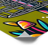 Psychedelic Disk Golf Basket und Retro Mushrooms Poster (Ecke)