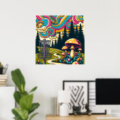 Psychedelic Disk Golf Basket und Retro Mushrooms Poster (Heimbüro)