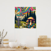 Psychedelic Disk Golf Basket und Retro Mushrooms Poster (Küche)