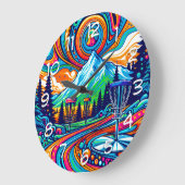 Psychedelic Disk Golf Course Große Wanduhr (Winkel)