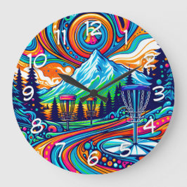 Psychedelic Disk Golf Course Große Wanduhr
