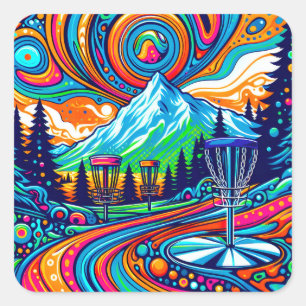 Psychedelic Disk Golf Course Quadratischer Aufkleber